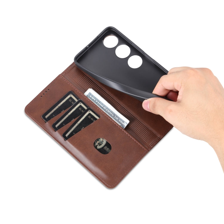 For Honor Play 40 AZNS Magnetic Calf Texture Flip Leather Phone Case(Dark Brown) by AZNS