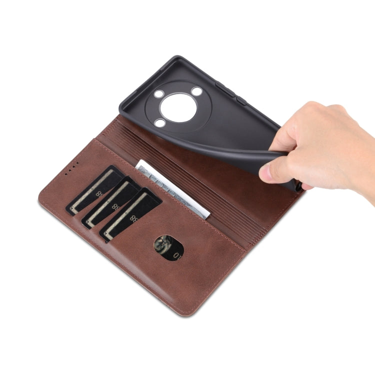 For Honor X50 AZNS Magnetic Calf Texture Flip Leather Phone Case(Dark Brown) by AZNS