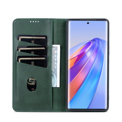 For Honor X50 AZNS Magnetic Calf Texture Flip Leather Phone Case(Dark Green) by AZNS