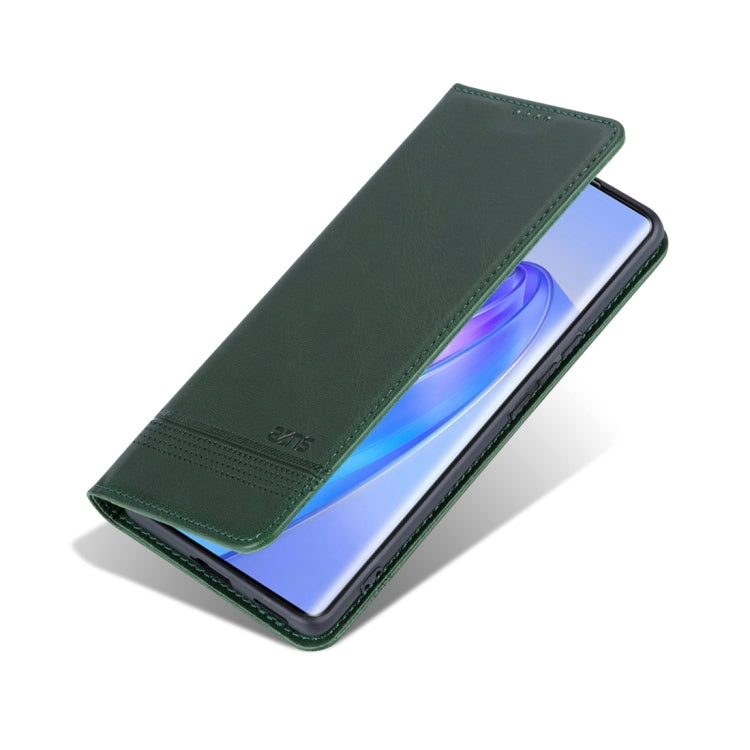 For Honor X50 AZNS Magnetic Calf Texture Flip Leather Phone Case(Dark Green) by AZNS