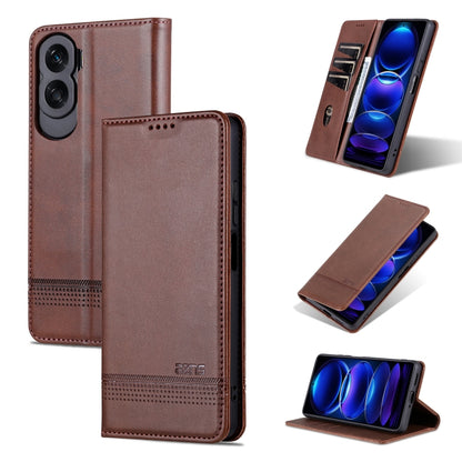 For Honor X50i/90 Lite AZNS Magnetic Calf Texture Flip Leather Phone Case(Dark Brown) by AZNS