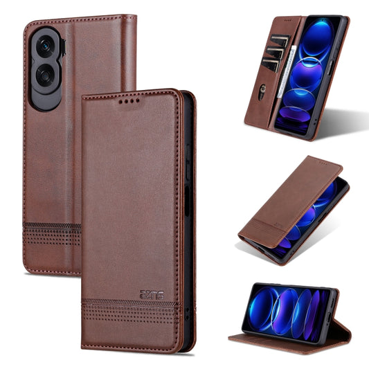 For Honor X50i/90 Lite AZNS Magnetic Calf Texture Flip Leather Phone Case(Dark Brown) by AZNS