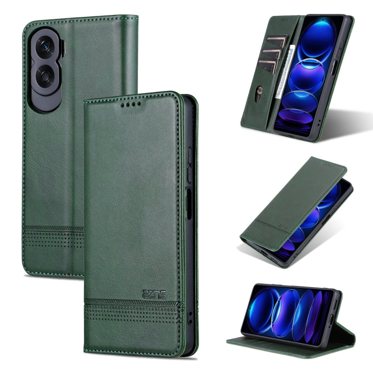 For Honor X50i/90 Lite AZNS Magnetic Calf Texture Flip Leather Phone Case(Dark Green) by AZNS