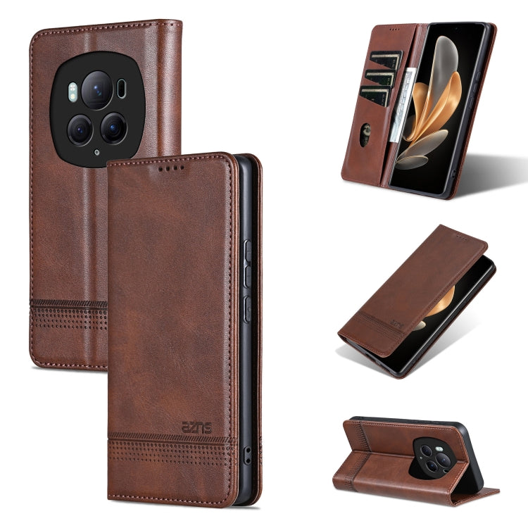 For Honor Magic6 Pro AZNS Magnetic Calf Texture Flip Leather Phone Case(Dark Brown) by AZNS