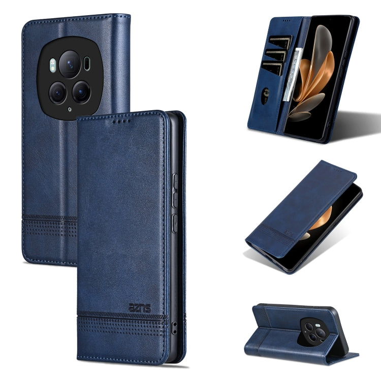 For Honor Magic6 Pro AZNS Magnetic Calf Texture Flip Leather Phone Case(Dark Blue) by AZNS
