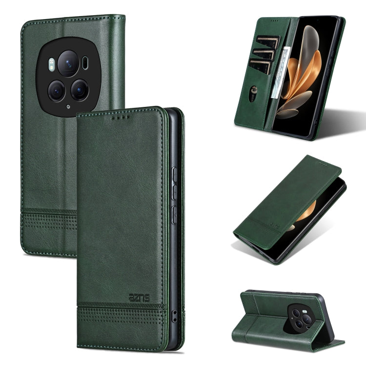 For Honor Magic6 Pro AZNS Magnetic Calf Texture Flip Leather Phone Case(Dark Green) by AZNS