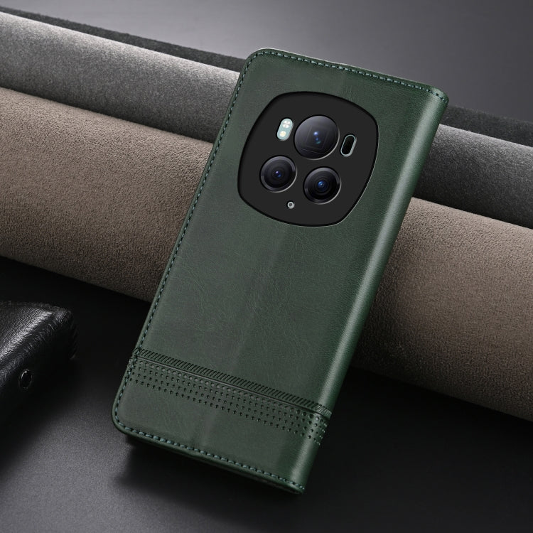 For Honor Magic6 Pro AZNS Magnetic Calf Texture Flip Leather Phone Case(Dark Green) by AZNS