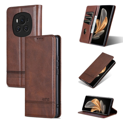 For Honor Magic6 AZNS Magnetic Calf Texture Flip Leather Phone Case(Dark Brown) by AZNS