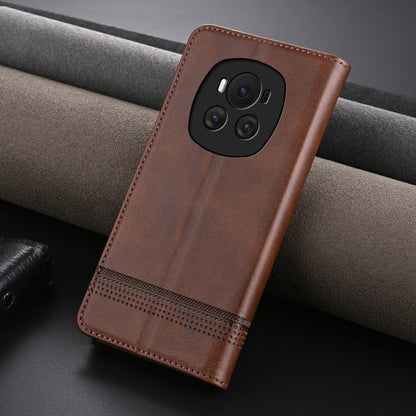 For Honor Magic6 AZNS Magnetic Calf Texture Flip Leather Phone Case(Dark Brown) by AZNS
