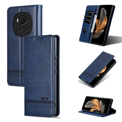 For Honor Magic6 AZNS Magnetic Calf Texture Flip Leather Phone Case(Dark Blue) by AZNS