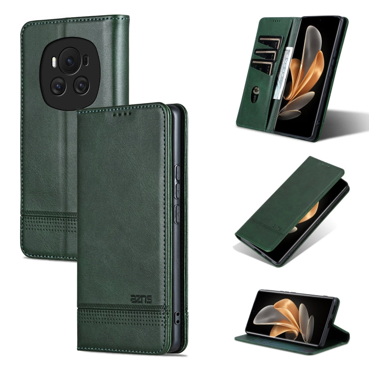 For Honor Magic6 AZNS Magnetic Calf Texture Flip Leather Phone Case(Dark Green) by AZNS