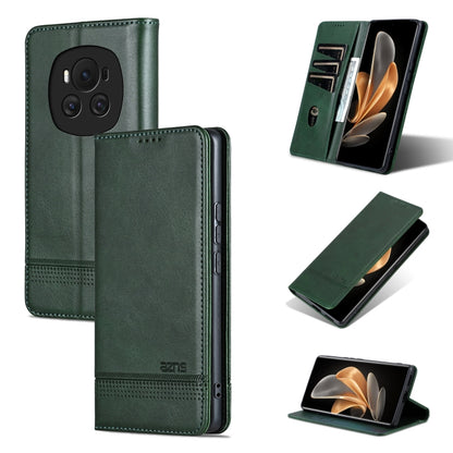 For Honor Magic6 AZNS Magnetic Calf Texture Flip Leather Phone Case(Dark Green) by AZNS