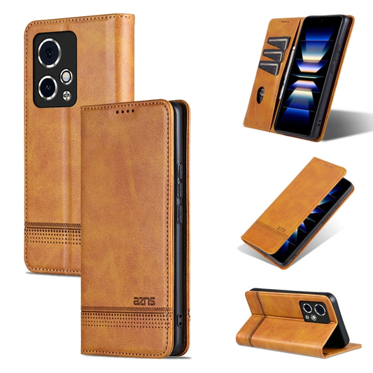For Honor 90 GT AZNS Magnetic Calf Texture Flip Leather Phone Case(Light Brown) by AZNS