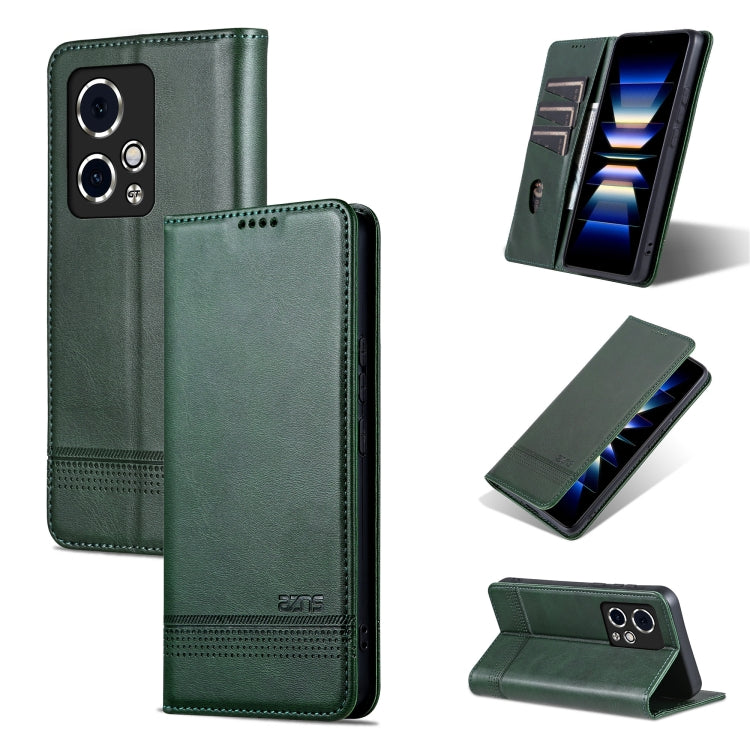 For Honor 90 GT AZNS Magnetic Calf Texture Flip Leather Phone Case(Dark Green) by AZNS