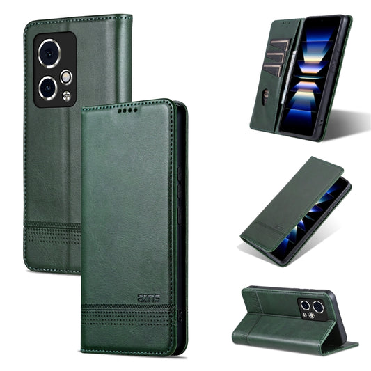 For Honor 90 GT AZNS Magnetic Calf Texture Flip Leather Phone Case(Dark Green) by AZNS
