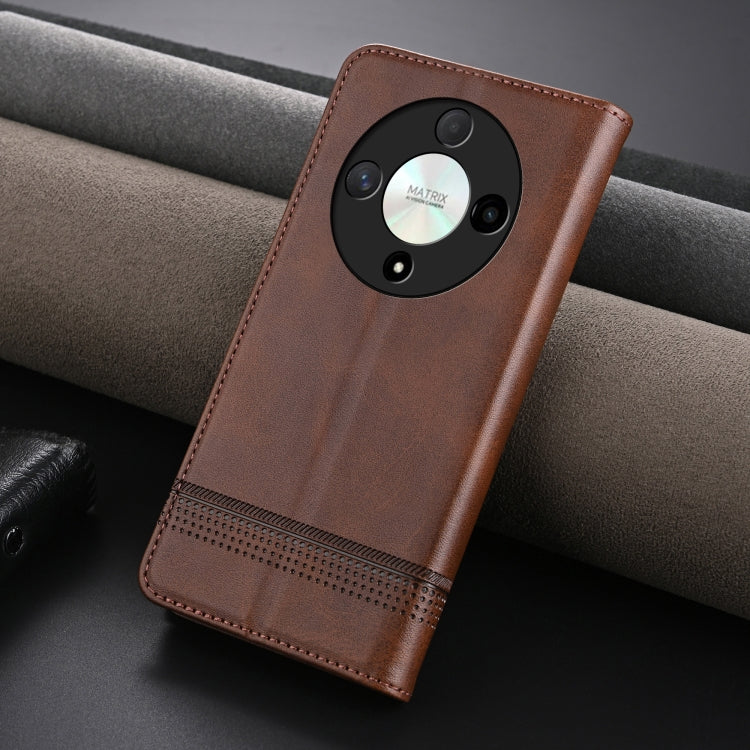 For Honor Magic6 Lite 5G/X9b AZNS Magnetic Calf Texture Flip Leather Phone Case(Dark Brown) by AZNS