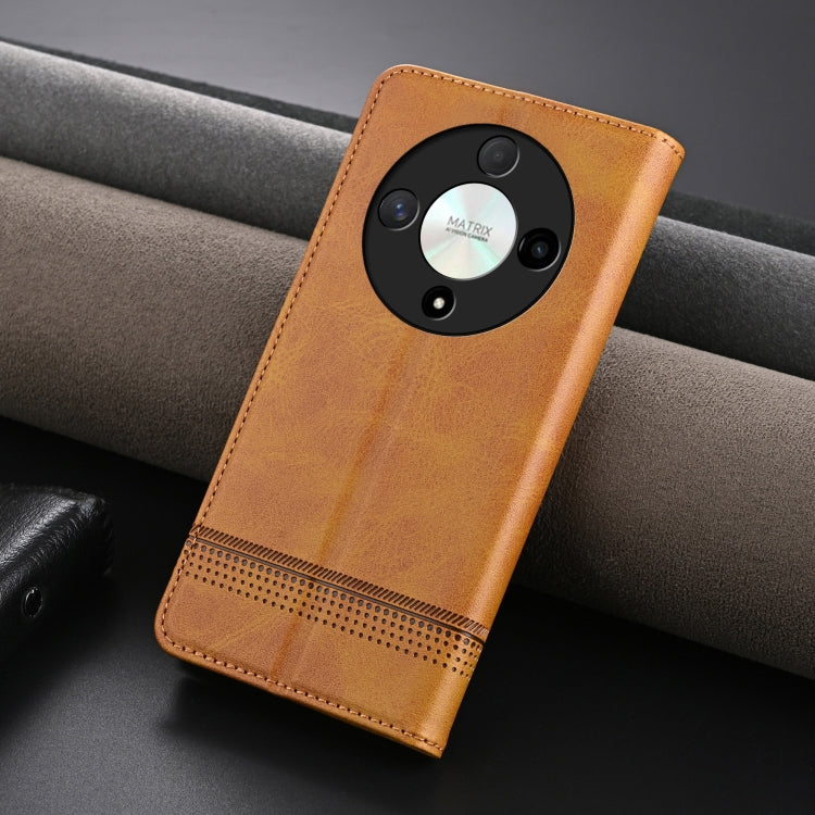For Honor Magic6 Lite 5G/X9b AZNS Magnetic Calf Texture Flip Leather Phone Case(Light Brown) by AZNS