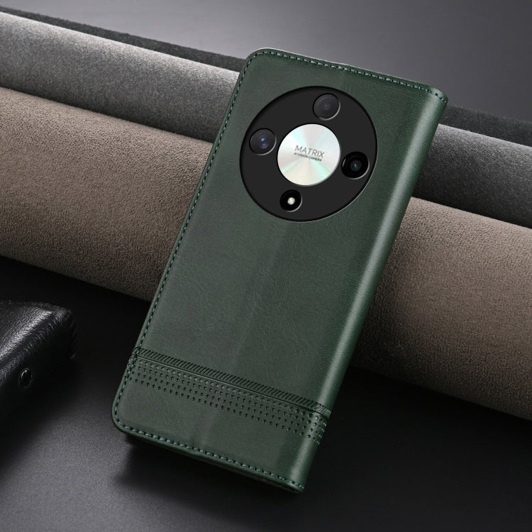 For Honor Magic6 Lite 5G/X9b AZNS Magnetic Calf Texture Flip Leather Phone Case(Dark Green) by AZNS
