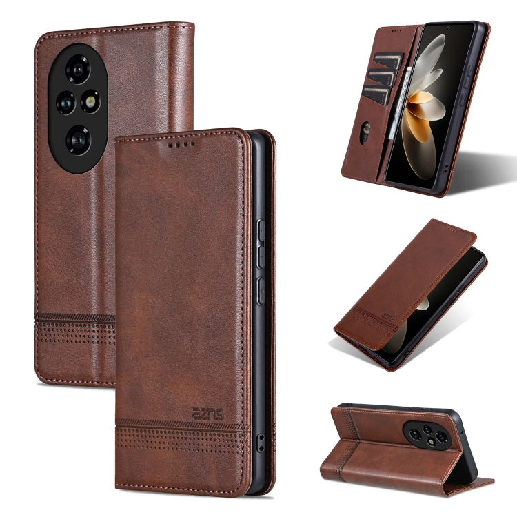 For Honor 200 AZNS Magnetic Calf Texture Flip Leather Phone Case(Dark Brown) by AZNS