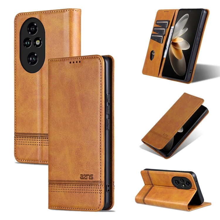 For Honor 200 Pro AZNS Magnetic Calf Texture Flip Leather Phone Case(Light Brown) by AZNS
