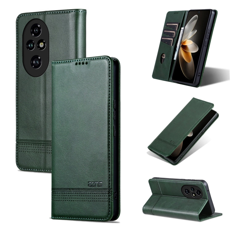 For Honor 200 Pro AZNS Magnetic Calf Texture Flip Leather Phone Case(Dark Green) by AZNS