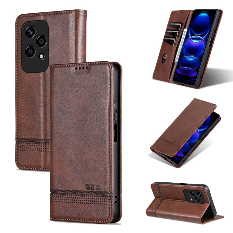 For Honor 200 Lite Global AZNS Magnetic Calf Texture Flip Leather Phone Case(Dark Brown) by AZNS