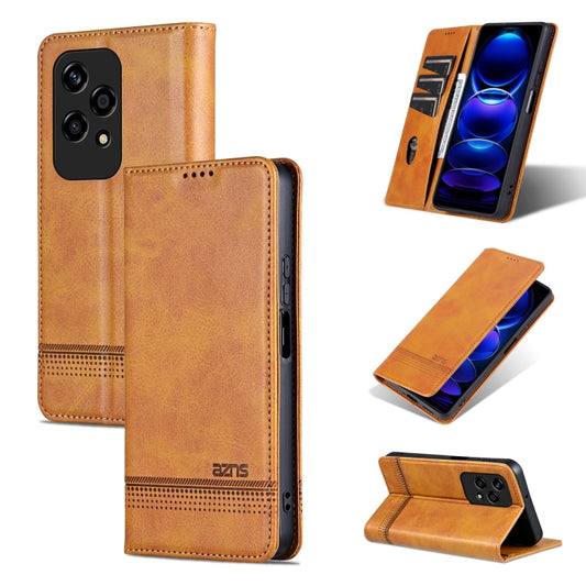 For Honor 200 Lite Global AZNS Magnetic Calf Texture Flip Leather Phone Case(Light Brown) by AZNS