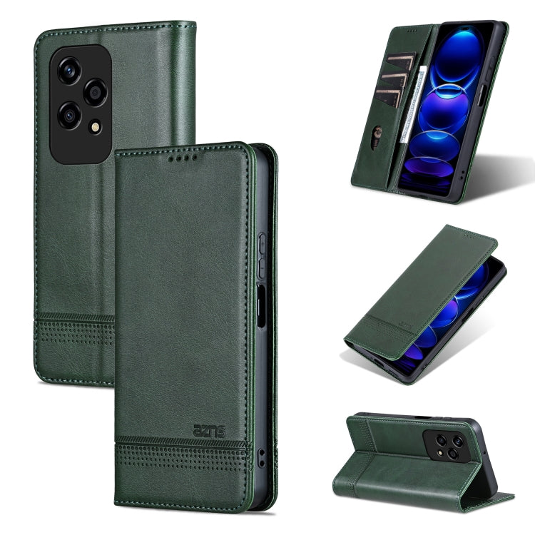 For Honor 200 Lite Global AZNS Magnetic Calf Texture Flip Leather Phone Case(Dark Green) by AZNS