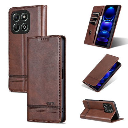 For Honor X6b AZNS Magnetic Calf Texture Flip Leather Phone Case(Dark Brown) by AZNS