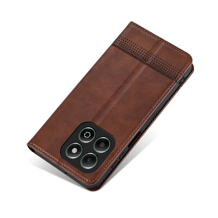 For Honor X6b AZNS Magnetic Calf Texture Flip Leather Phone Case(Dark Brown) by AZNS