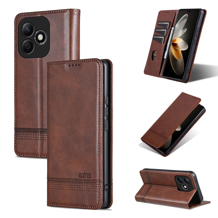 For Honor X60i AZNS Magnetic Calf Texture Flip Leather Phone Case(Dark Brown) by AZNS