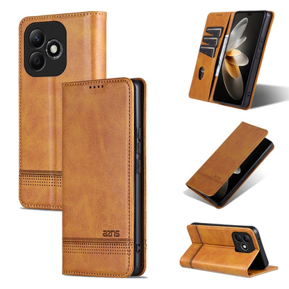 For Honor X60i AZNS Magnetic Calf Texture Flip Leather Phone Case(Light Brown) by AZNS
