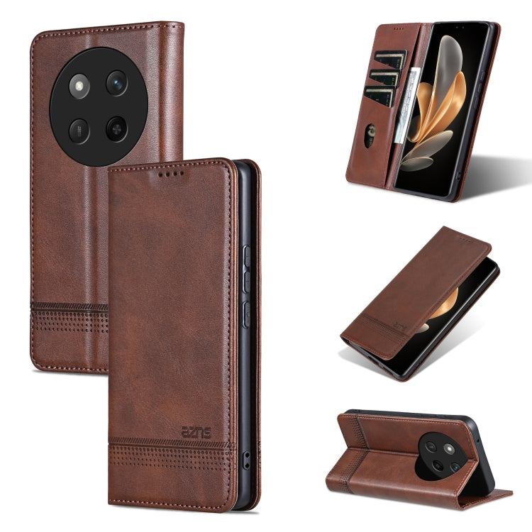 For Honor X60 Pro AZNS Magnetic Calf Texture Flip Leather Phone Case(Dark Brown) by AZNS