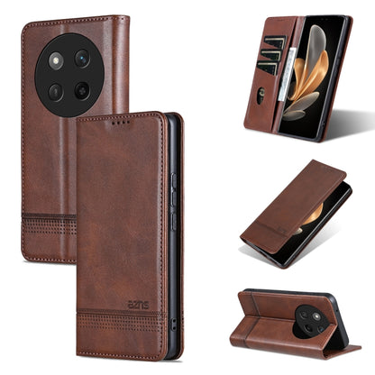 For Honor X60 Pro AZNS Magnetic Calf Texture Flip Leather Phone Case(Dark Brown) by AZNS