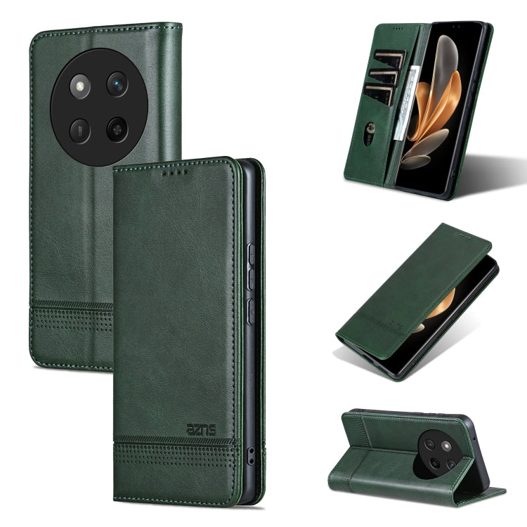 For Honor X60 Pro AZNS Magnetic Calf Texture Flip Leather Phone Case(Dark Green) by AZNS