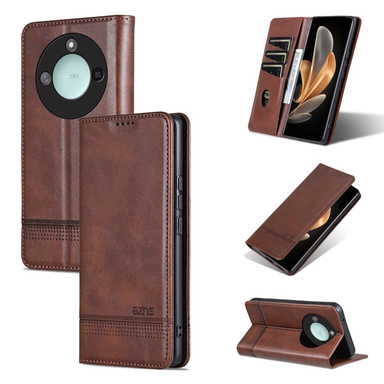 For Honor X60 AZNS Magnetic Calf Texture Flip Leather Phone Case(Dark Brown) by AZNS