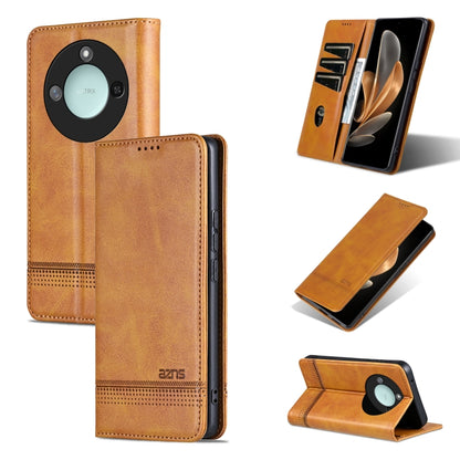 For Honor X60 AZNS Magnetic Calf Texture Flip Leather Phone Case(Light Brown) by AZNS