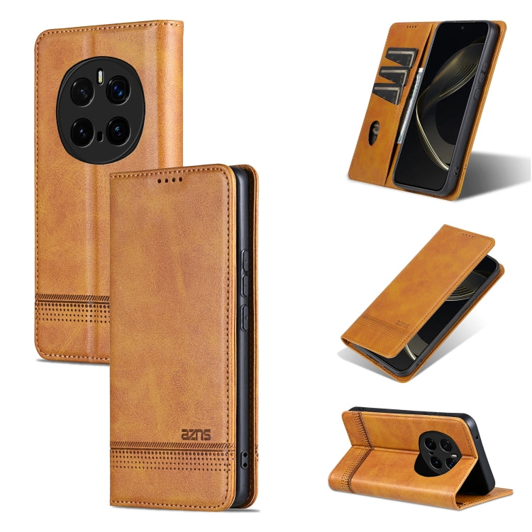 For Honor Magic7 Pro AZNS Magnetic Calf Texture Flip Leather Phone Case(Light Brown) by AZNS