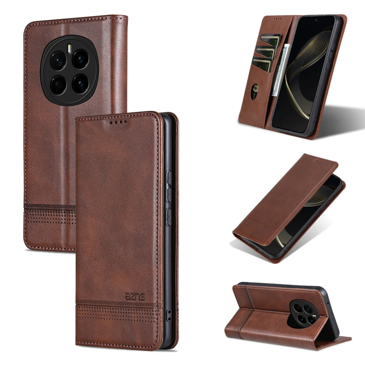 For Honor Magic7 AZNS Magnetic Calf Texture Flip Leather Phone Case(Dark Brown) by AZNS