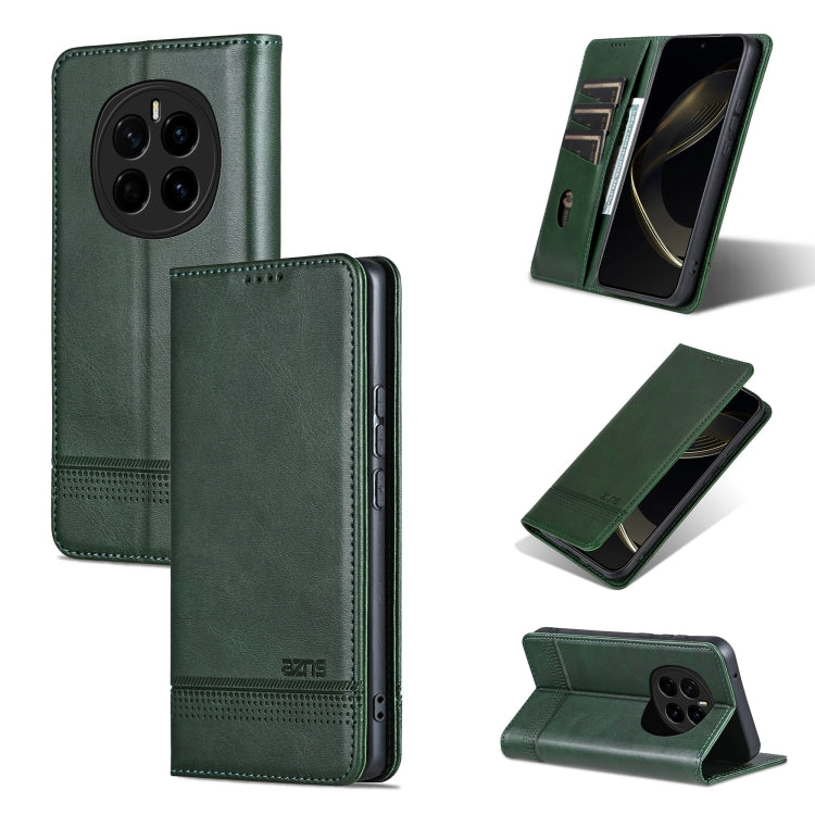 For Honor Magic7 AZNS Magnetic Calf Texture Flip Leather Phone Case(Dark Green) by AZNS
