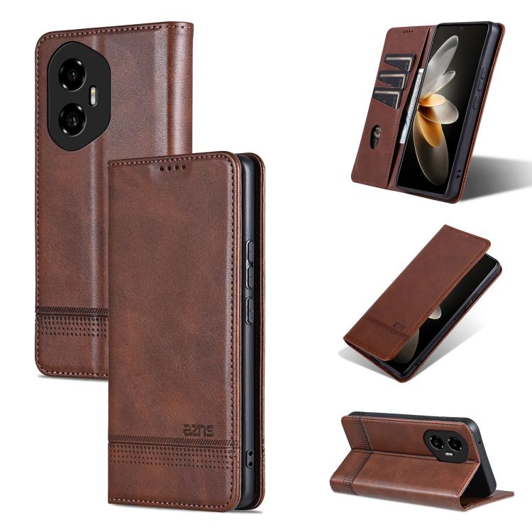 For Honor 300 AZNS Magnetic Calf Texture Flip Leather Phone Case(Dark Brown) by AZNS