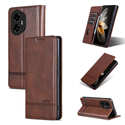 For Honor 300 AZNS Magnetic Calf Texture Flip Leather Phone Case(Dark Brown) by AZNS