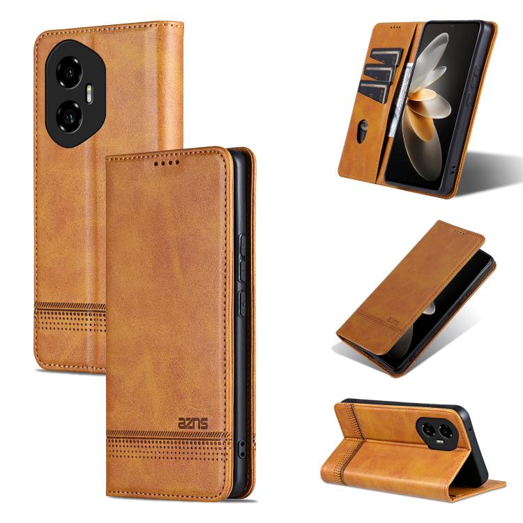 For Honor 300 AZNS Magnetic Calf Texture Flip Leather Phone Case(Light Brown) by AZNS