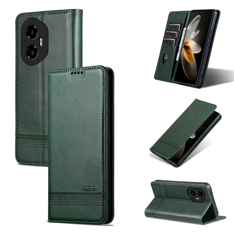 For Honor 300 AZNS Magnetic Calf Texture Flip Leather Phone Case(Dark Green) by AZNS