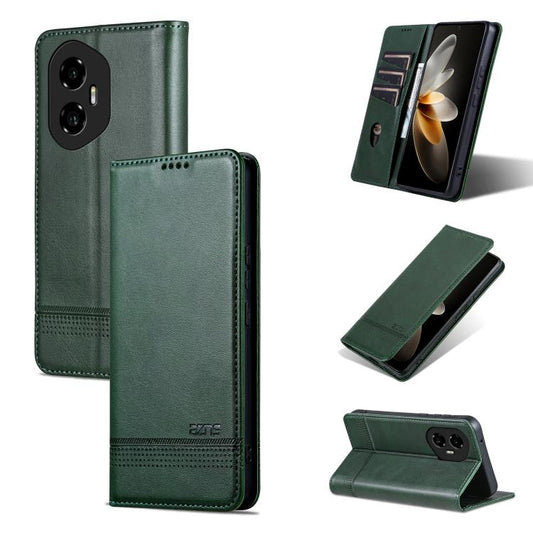 For Honor 300 AZNS Magnetic Calf Texture Flip Leather Phone Case(Dark Green) by AZNS