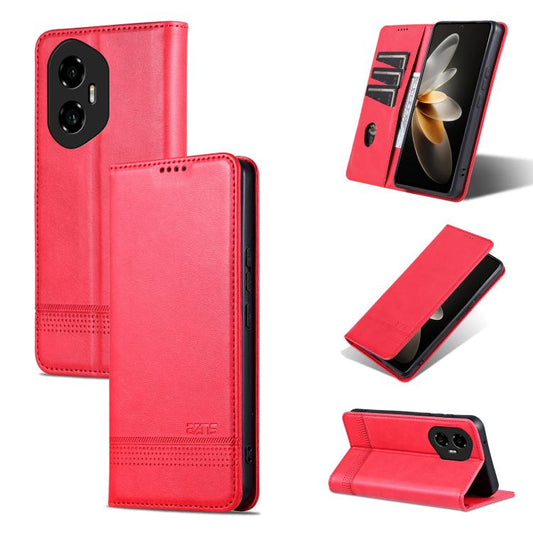 For Honor 300 AZNS Magnetic Calf Texture Flip Leather Phone Case(Red) by AZNS
