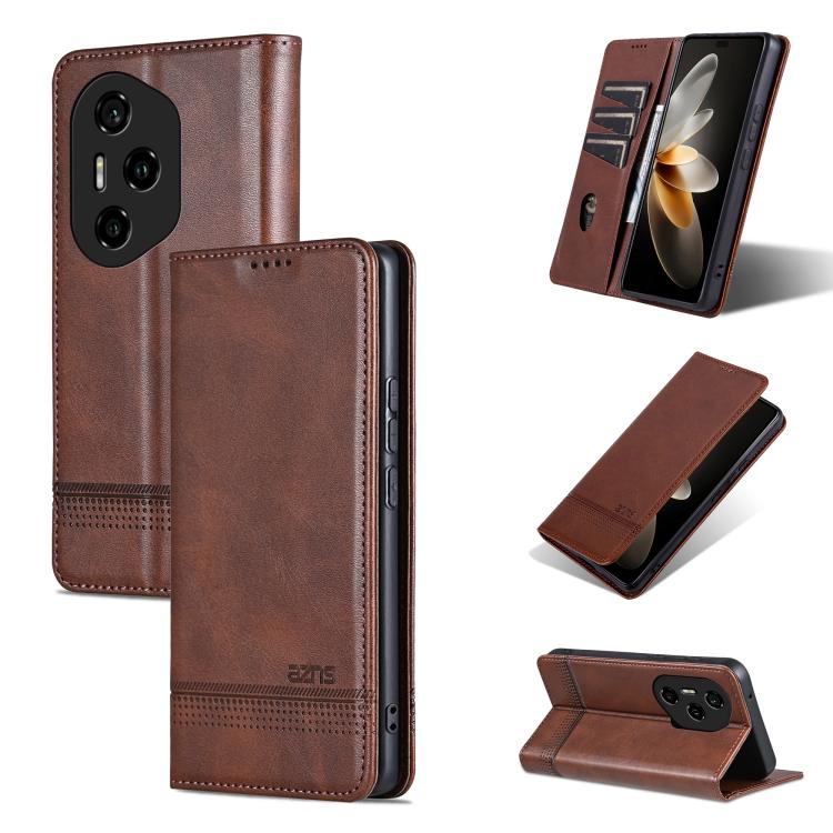 For Honor 300 Pro AZNS Magnetic Calf Texture Flip Leather Phone Case(Dark Brown) by AZNS