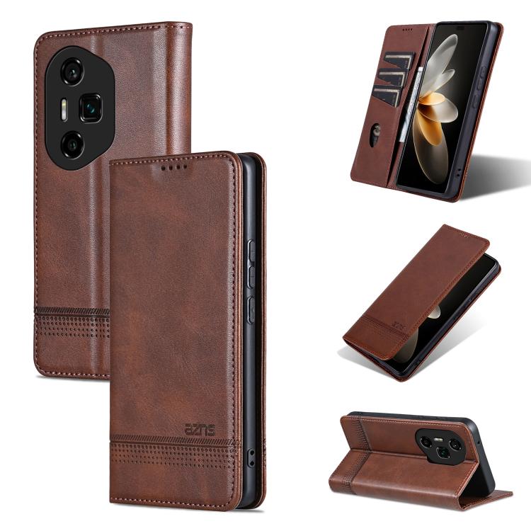 For Honor 300 Ultra AZNS Magnetic Calf Texture Flip Leather Phone Case(Dark Brown) by AZNS