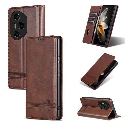 For Honor 300 Ultra AZNS Magnetic Calf Texture Flip Leather Phone Case(Dark Brown) by AZNS