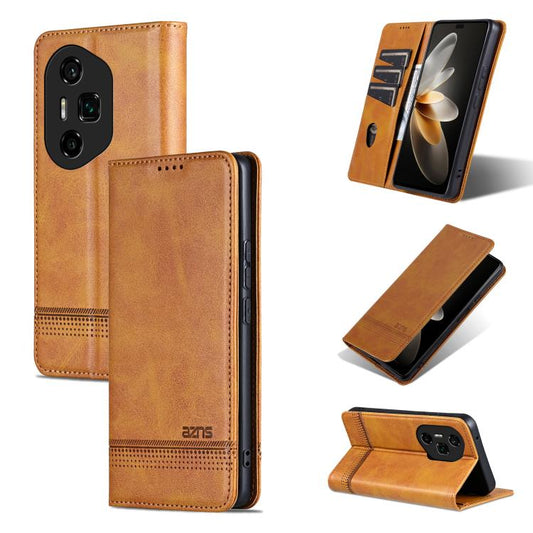 For Honor 300 Ultra AZNS Magnetic Calf Texture Flip Leather Phone Case(Light Brown) by AZNS
